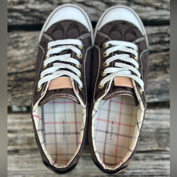 Coach Barrett Logo Brown/White Canvas Casual Fashion Sneakers Size 8.5 - Picture 9 of 13